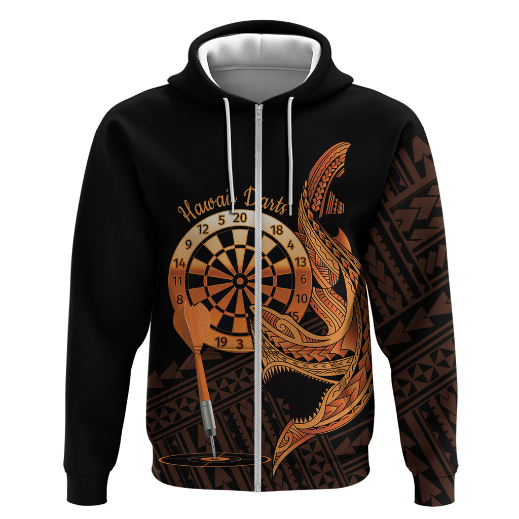 Aloha Hawaii Darts Zip Hoodie Dart Board With Polynesian Shark - Gold