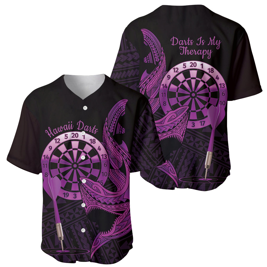 Aloha Hawaii Darts Baseball Jersey Dart Board With Polynesian Shark - Purple LT14 - Polynesian Pride