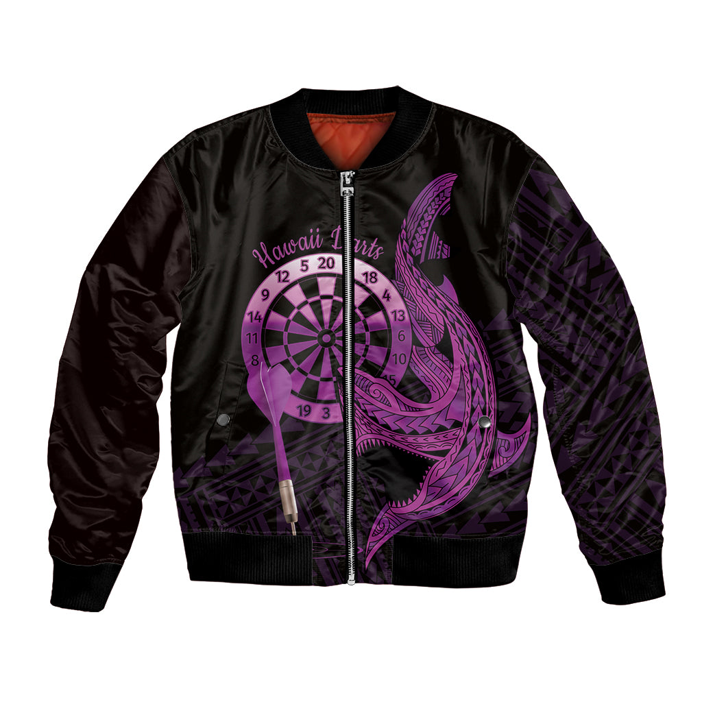 Aloha Hawaii Darts Bomber Jacket Dart Board With Polynesian Shark - Purple LT14 Unisex Purple - Polynesian Pride