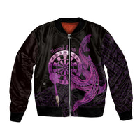 Aloha Hawaii Darts Bomber Jacket Dart Board With Polynesian Shark - Purple LT14 Unisex Purple - Polynesian Pride