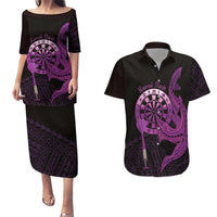 Aloha Hawaii Darts Couples Matching Puletasi and Hawaiian Shirt Dart Board With Polynesian Shark - Purple LT14 Purple - Polynesian Pride