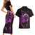 Aloha Hawaii Darts Couples Matching Short Sleeve Bodycon Dress and Hawaiian Shirt Dart Board With Polynesian Shark - Purple