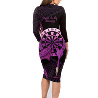 Aloha Hawaii Darts Family Matching Long Sleeve Bodycon Dress and Hawaiian Shirt Dart Board With Polynesian Shark - Purple