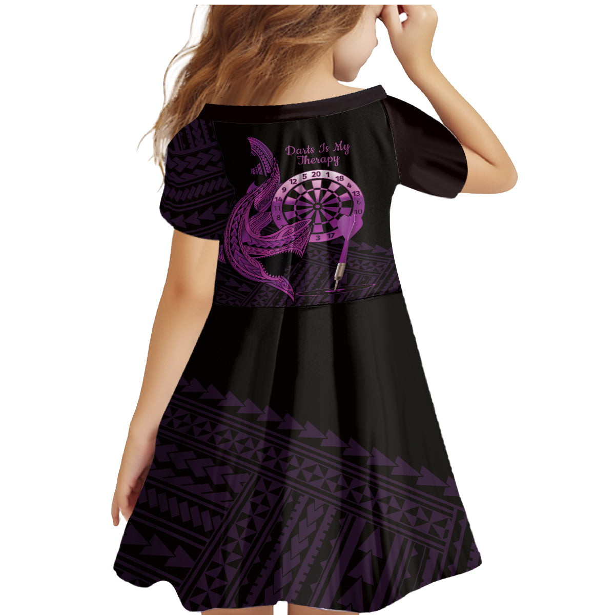 Aloha Hawaii Darts Family Matching Mermaid Dress and Hawaiian Shirt Dart Board With Polynesian Shark - Purple LT14 - Polynesian Pride