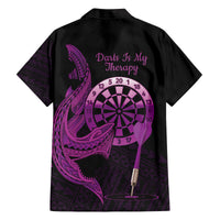 Aloha Hawaii Darts Family Matching Off The Shoulder Long Sleeve Dress and Hawaiian Shirt Dart Board With Polynesian Shark - Purple