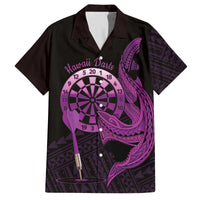 Aloha Hawaii Darts Family Matching Off Shoulder Short Dress and Hawaiian Shirt Dart Board With Polynesian Shark - Purple
