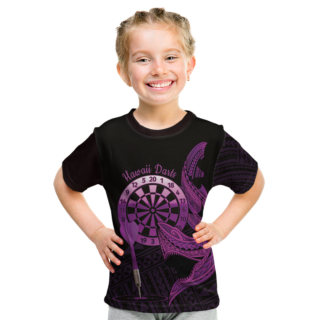 Aloha Hawaii Darts Kid T Shirt Dart Board With Polynesian Shark - Purple