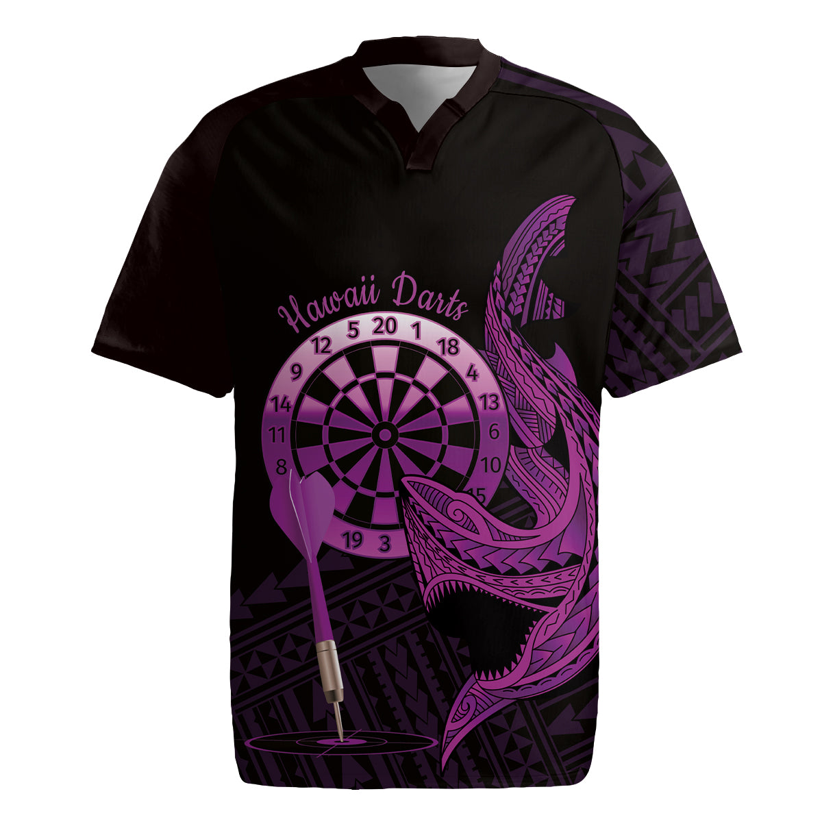 Aloha Hawaii Darts Rugby Jersey Dart Board With Polynesian Shark - Purple