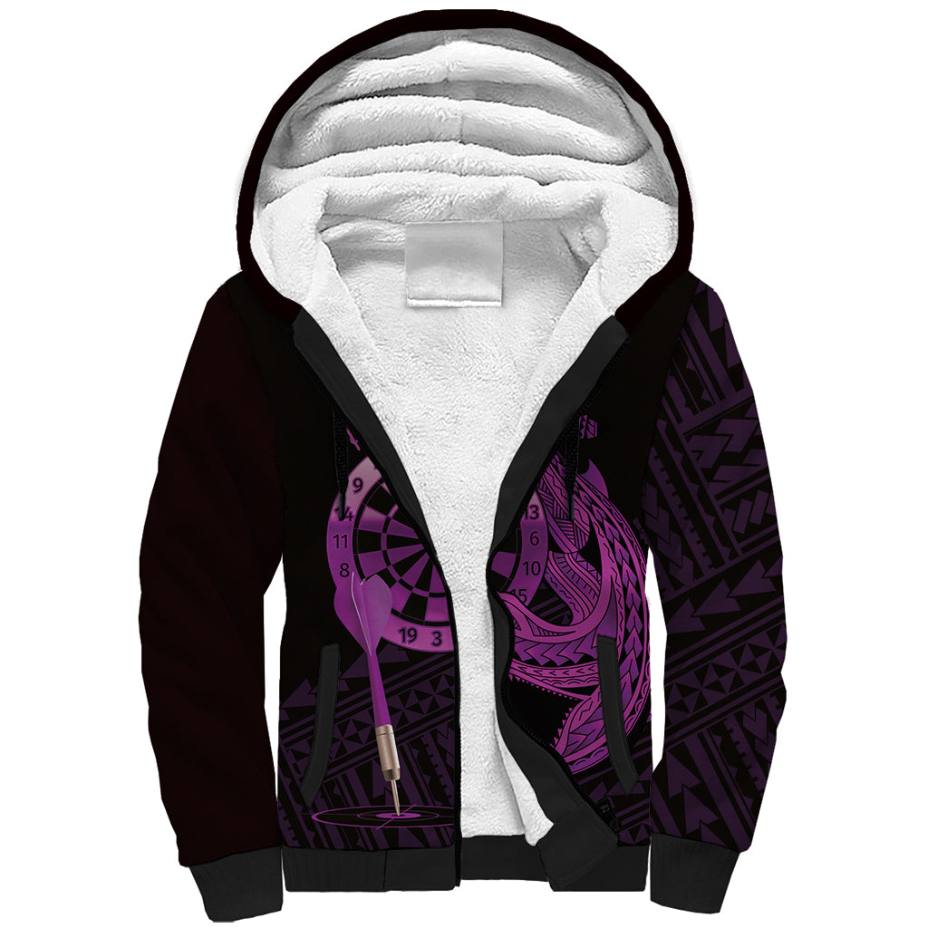Aloha Hawaii Darts Sherpa Hoodie Dart Board With Polynesian Shark - Purple