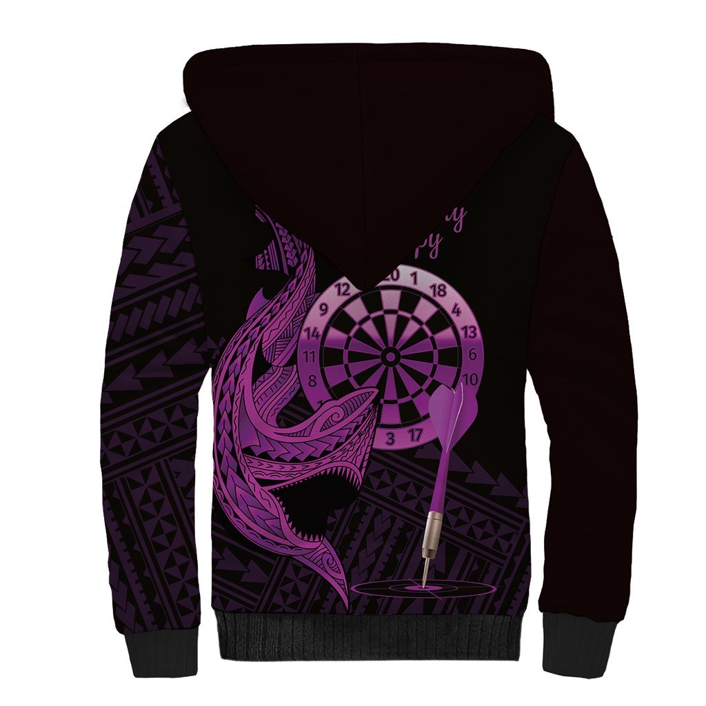 Aloha Hawaii Darts Sherpa Hoodie Dart Board With Polynesian Shark - Purple LT14 - Polynesian Pride