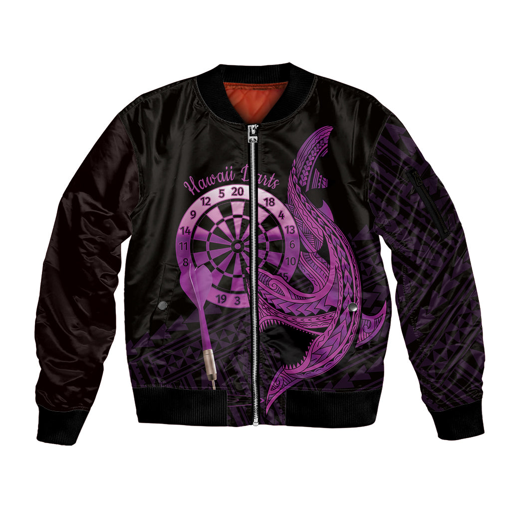 Aloha Hawaii Darts Sleeve Zip Bomber Jacket Dart Board With Polynesian Shark - Purple