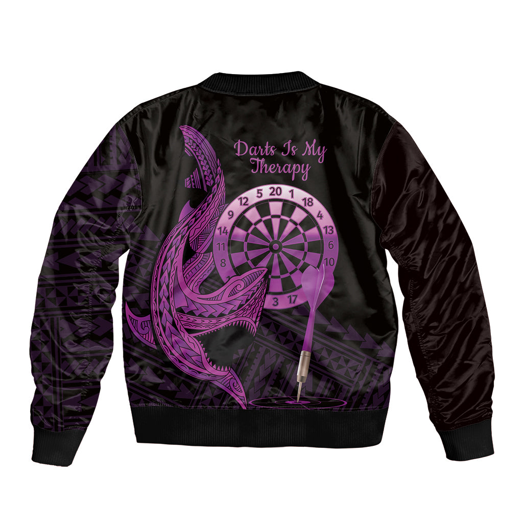 Aloha Hawaii Darts Sleeve Zip Bomber Jacket Dart Board With Polynesian Shark - Purple