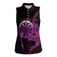 Aloha Hawaii Darts Women Sleeveless Polo Shirt Dart Board With Polynesian Shark - Purple LT14 Female Purple - Polynesian Pride