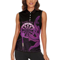 Aloha Hawaii Darts Women Sleeveless Polo Shirt Dart Board With Polynesian Shark - Purple LT14 - Polynesian Pride