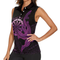 Aloha Hawaii Darts Women Sleeveless Polo Shirt Dart Board With Polynesian Shark - Purple LT14 - Polynesian Pride