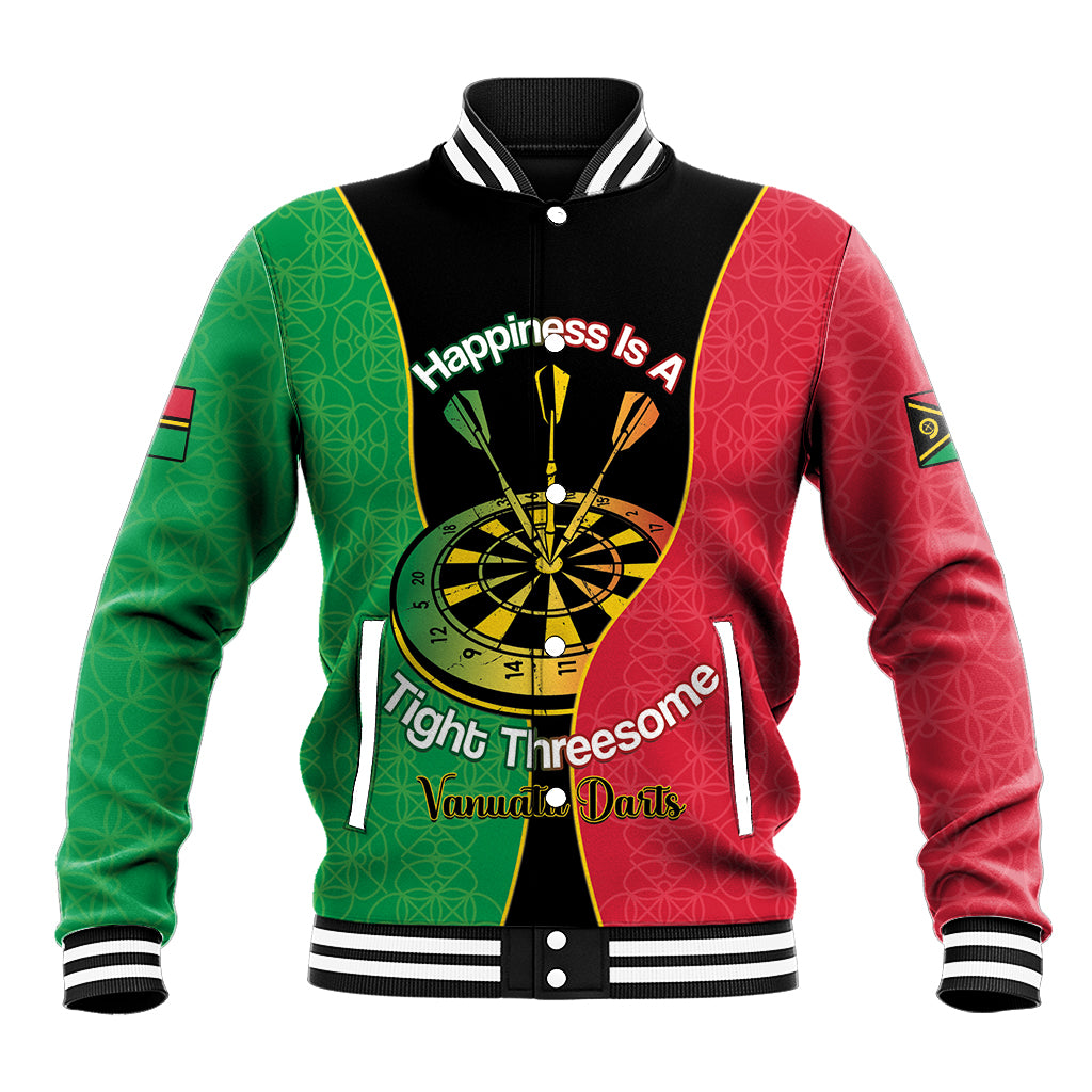 Personalised Vanuatu Darts Baseball Jacket Happiness Is A Tight Threesome Sand Drawing Art LT14 Unisex Red - Polynesian Pride