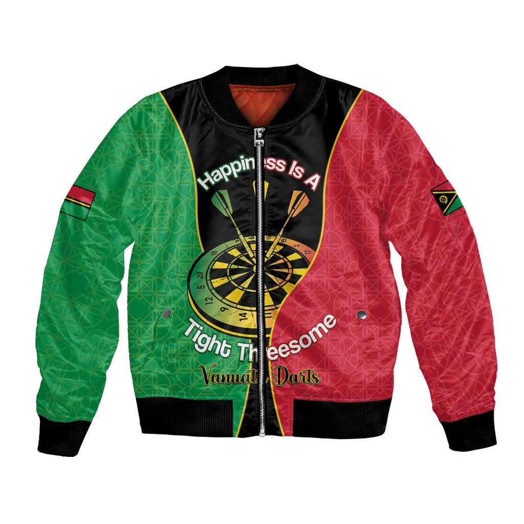 Personalised Vanuatu Darts Bomber Jacket Happiness Is A Tight Threesome Sand Drawing Art