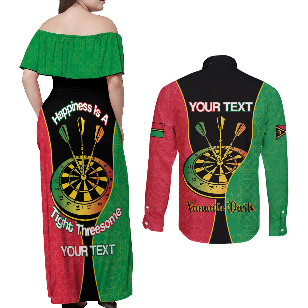 Personalised Vanuatu Darts Couples Matching Off Shoulder Maxi Dress and Long Sleeve Button Shirt Happiness Is A Tight Threesome Sand Drawing Art LT14 - Polynesian Pride