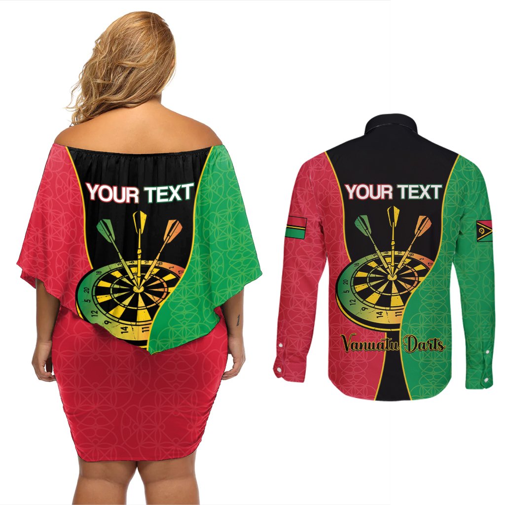 Personalised Vanuatu Darts Couples Matching Off Shoulder Short Dress and Long Sleeve Button Shirt Happiness Is A Tight Threesome Sand Drawing Art LT14 - Polynesian Pride