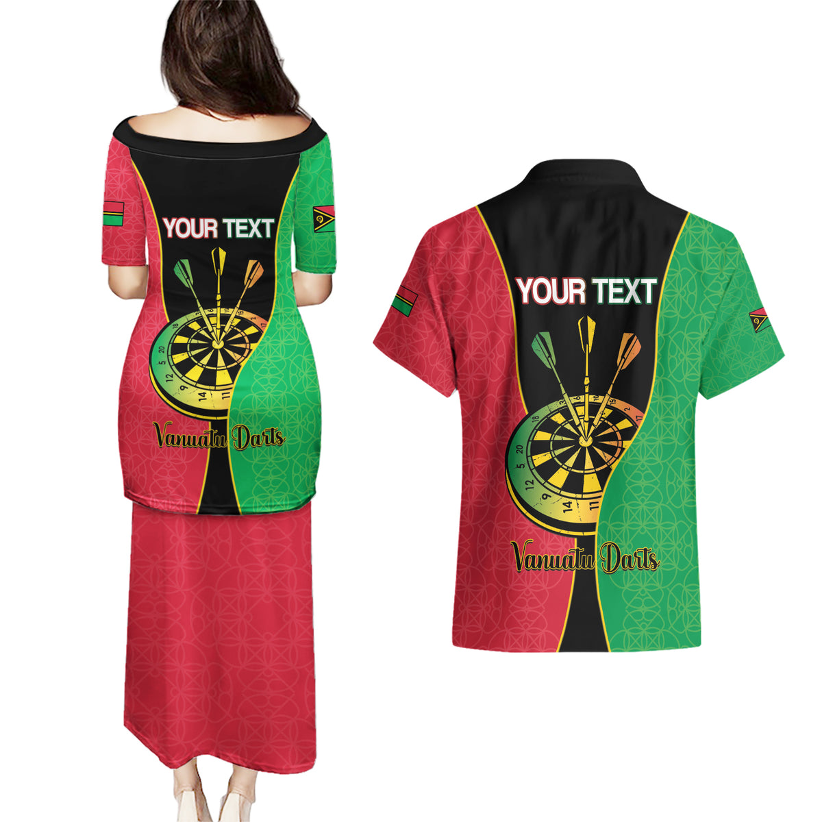 Personalised Vanuatu Darts Couples Matching Puletasi and Hawaiian Shirt Happiness Is A Tight Threesome Sand Drawing Art LT14 - Polynesian Pride