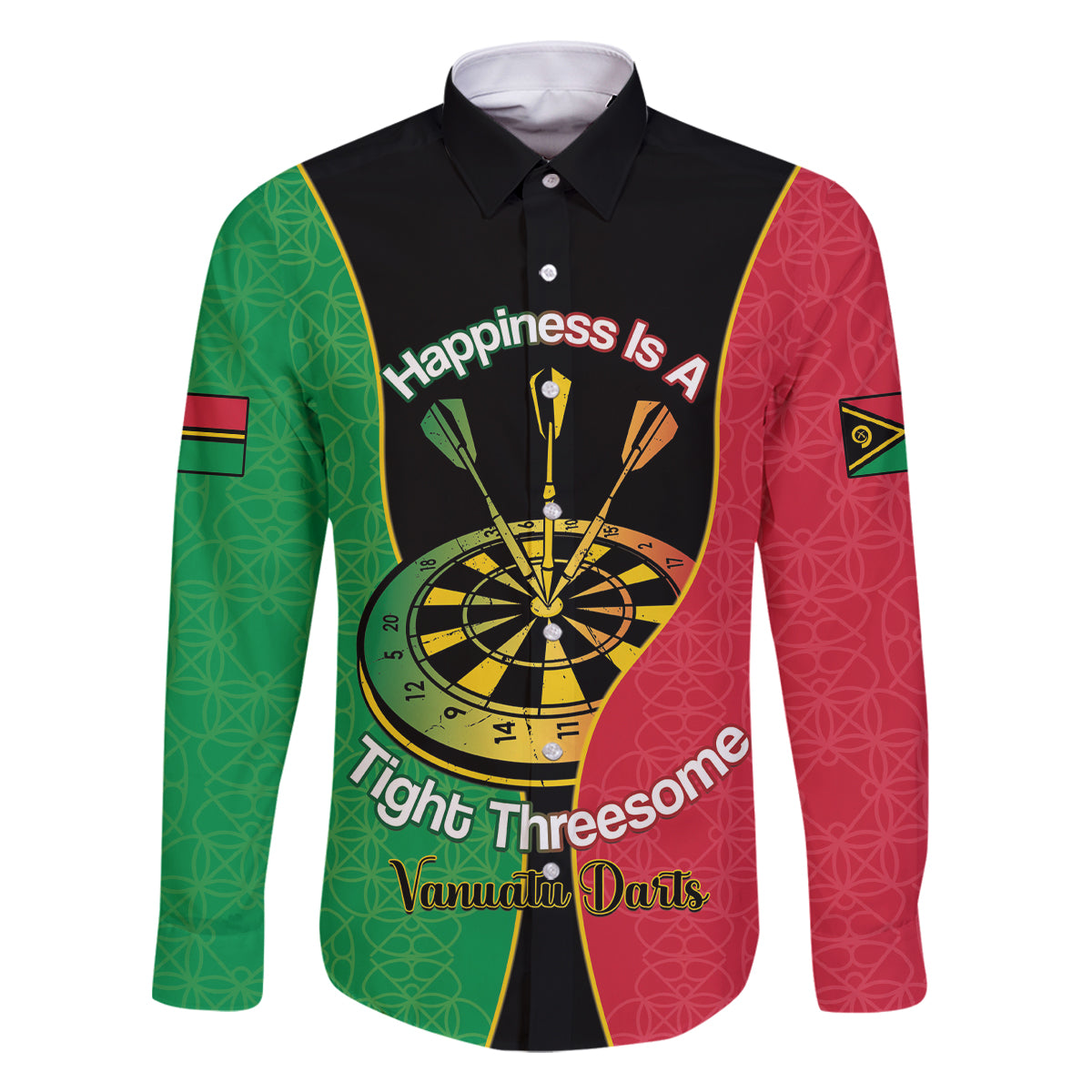 Personalised Vanuatu Darts Family Matching Long Sleeve Bodycon Dress and Hawaiian Shirt Happiness Is A Tight Threesome Sand Drawing Art