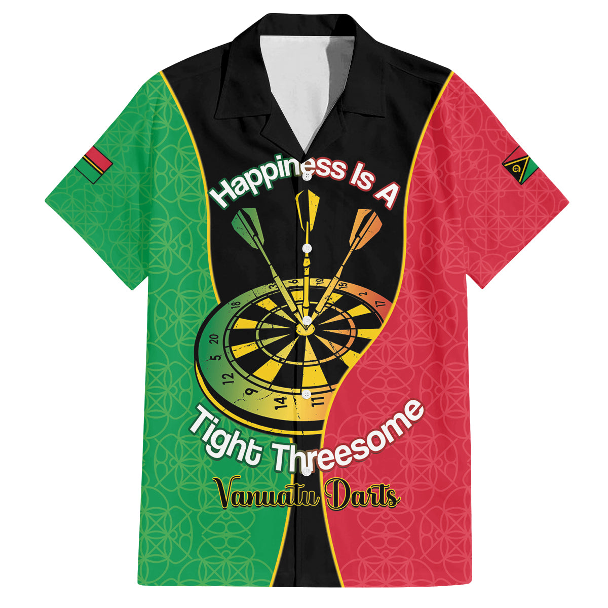 Personalised Vanuatu Darts Family Matching Off The Shoulder Long Sleeve Dress and Hawaiian Shirt Happiness Is A Tight Threesome Sand Drawing Art