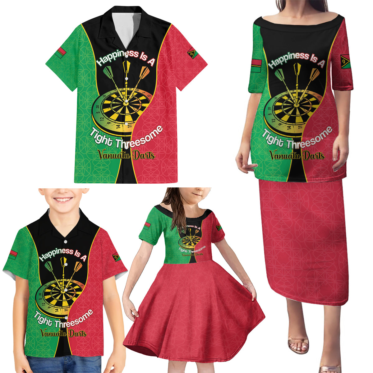 Personalised Vanuatu Darts Family Matching Puletasi and Hawaiian Shirt Happiness Is A Tight Threesome Sand Drawing Art LT14 - Polynesian Pride
