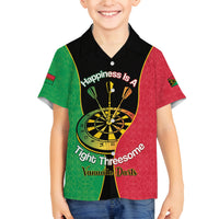 Personalised Vanuatu Darts Family Matching Puletasi and Hawaiian Shirt Happiness Is A Tight Threesome Sand Drawing Art LT14 Son's Shirt Red - Polynesian Pride