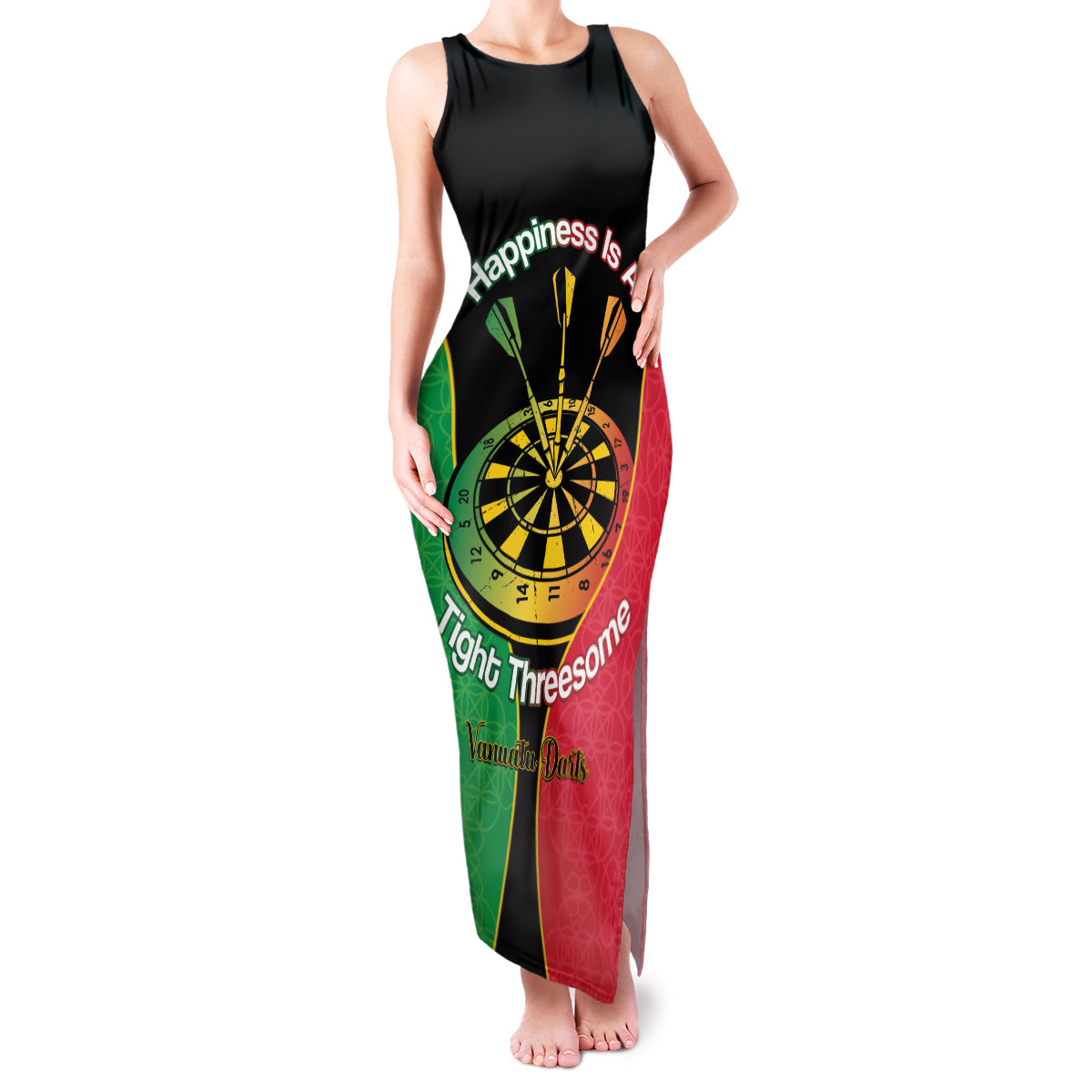 Personalised Vanuatu Darts Family Matching Tank Maxi Dress and Hawaiian Shirt Happiness Is A Tight Threesome Sand Drawing Art
