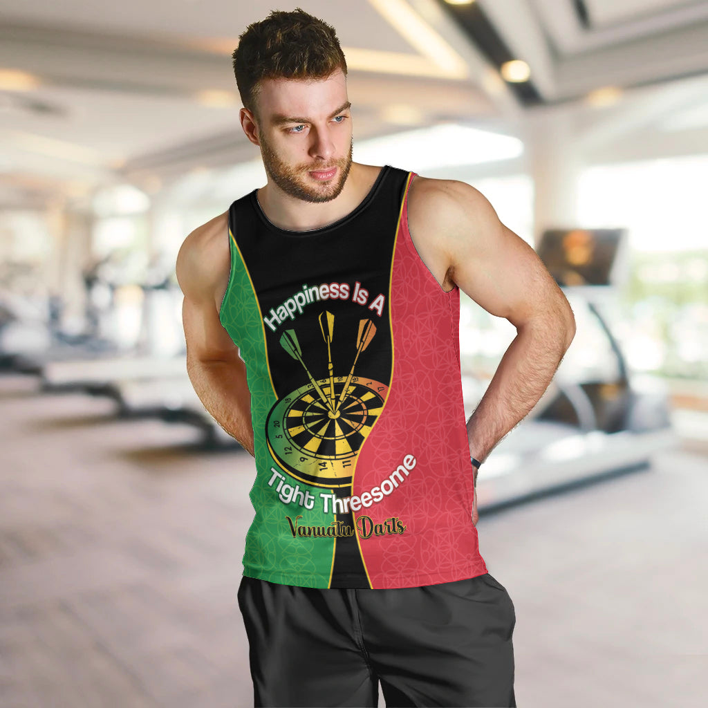 Personalised Vanuatu Darts Men Tank Top Happiness Is A Tight Threesome Sand Drawing Art LT14 Red - Polynesian Pride