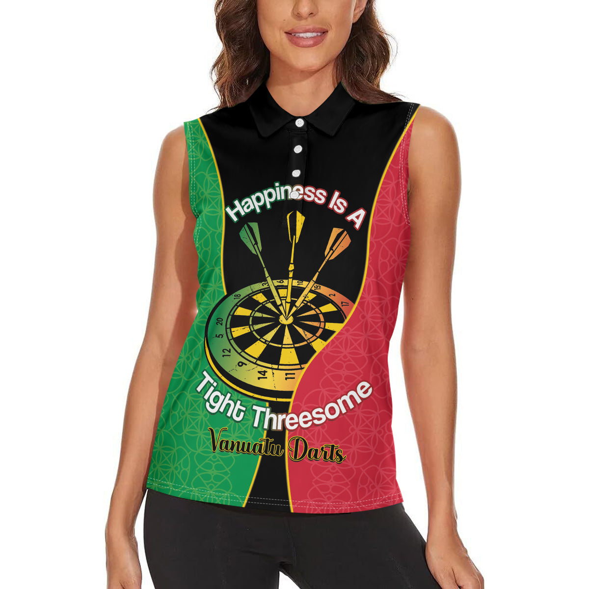 Personalised Vanuatu Darts Women Sleeveless Polo Shirt Happiness Is A Tight Threesome Sand Drawing Art LT14 - Polynesian Pride