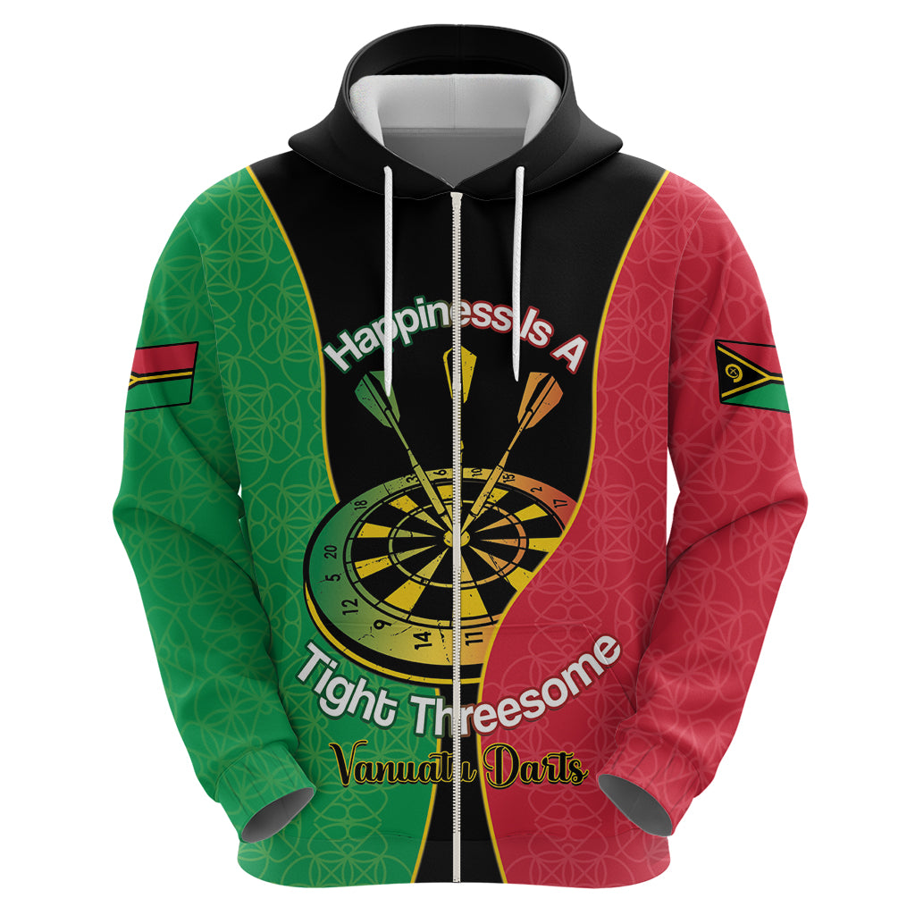 Personalised Vanuatu Darts Zip Hoodie Happiness Is A Tight Threesome Sand Drawing Art
