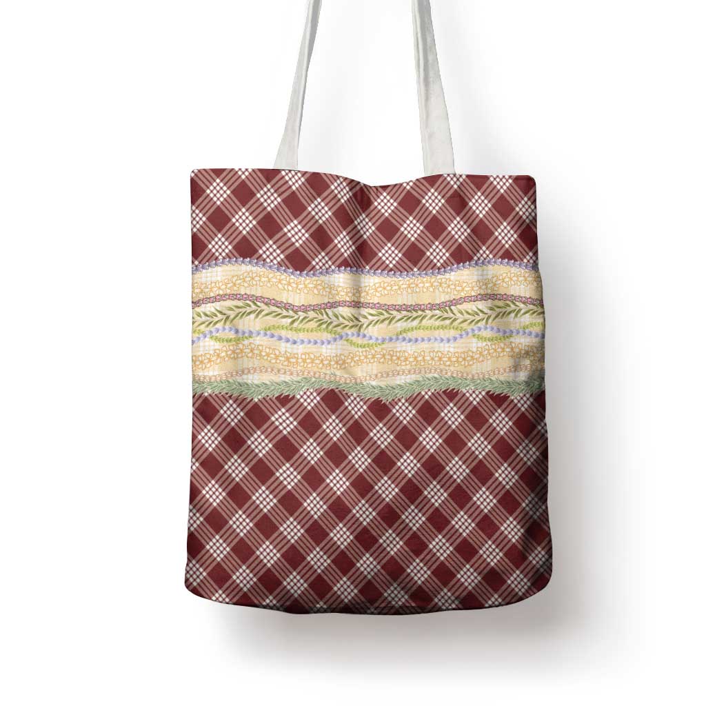 Burgundy Palaka Hawaii Leis Elegant Vibes Tote Bag LT14 - Polynesian Pride