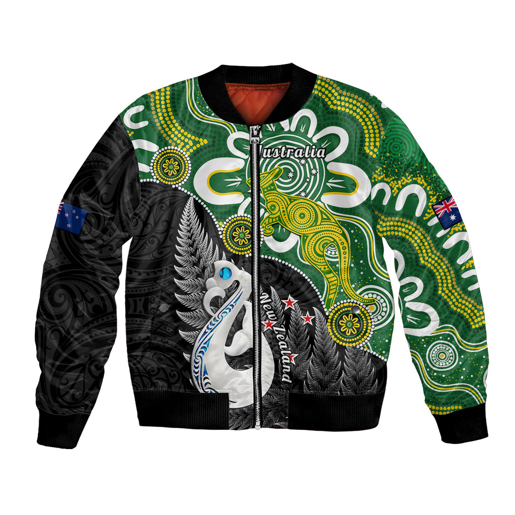 Personalised New Zealand And Australia Bomber Jacket Aboriginal Mix Aotearoa Maori Unique Style LT14 Unisex Green - Polynesian Pride