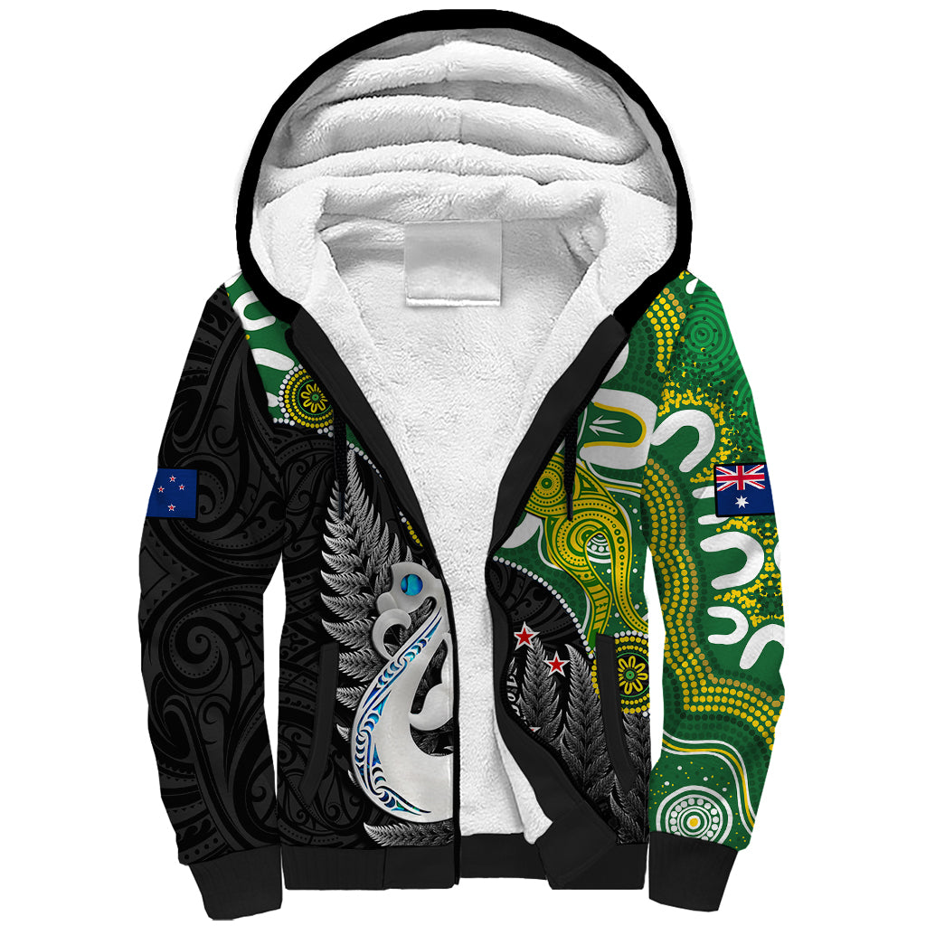 Personalised New Zealand And Australia Sherpa Hoodie Aboriginal Mix Aotearoa Maori Unique Style LT14 Unisex Green - Polynesian Pride