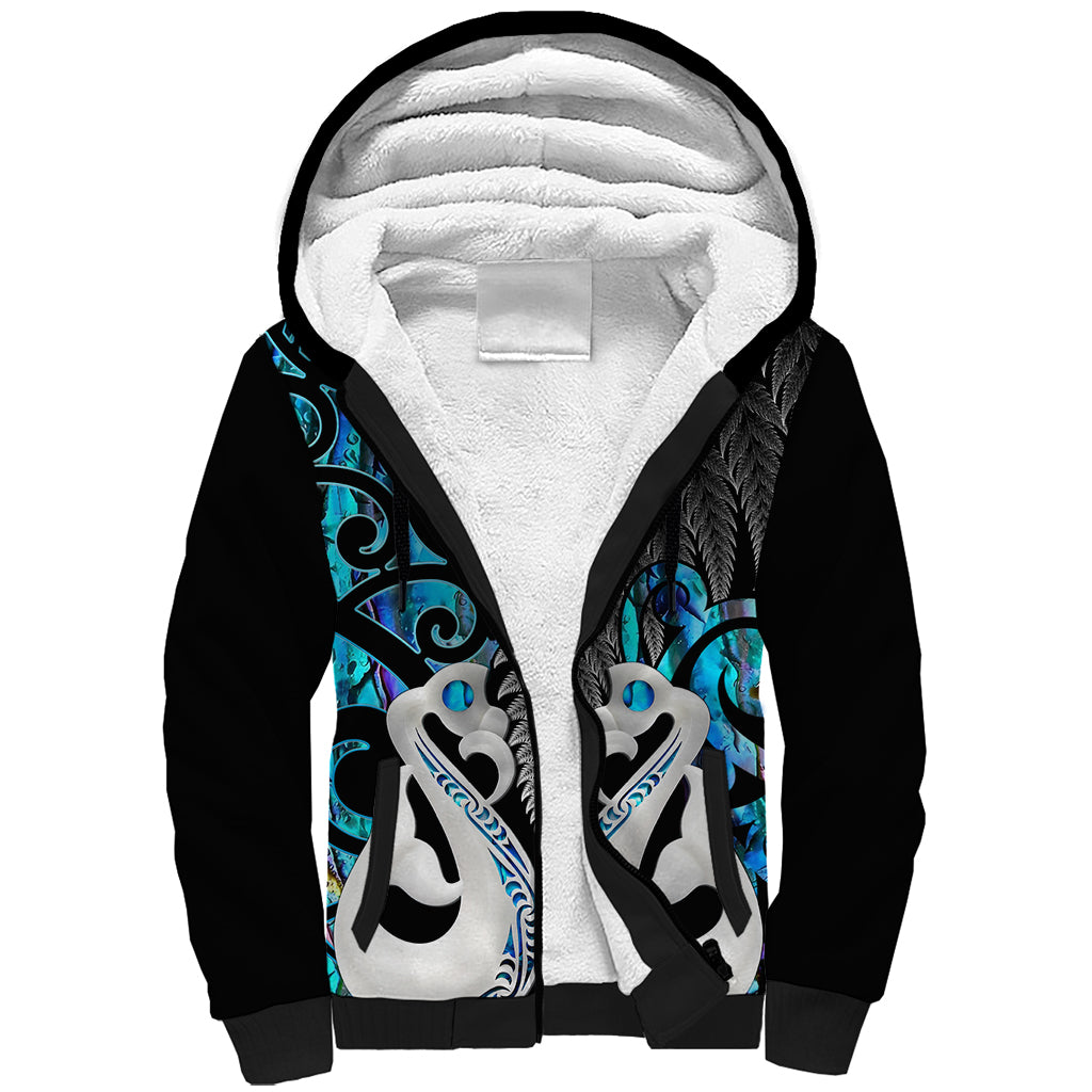 Personalised New Zealand Sherpa Hoodie Te Manaia Mangopare Maori And Fern Blue Style LT14 Unisex Blue - Polynesian Pride