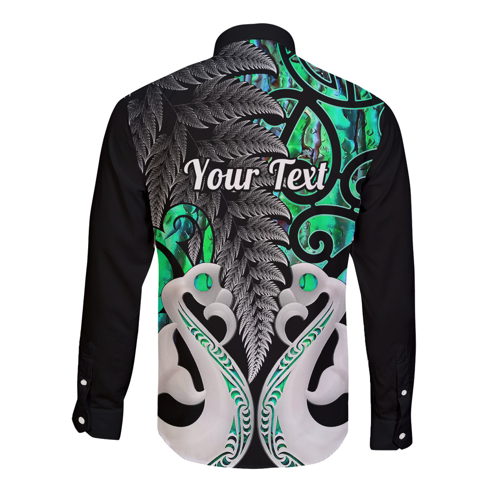 Personalised New Zealand Long Sleeve Button Shirt Te Manaia Mangopare Maori And Fern Green Style LT14 - Polynesian Pride