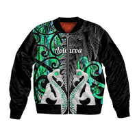 Personalised New Zealand Sleeve Zip Bomber Jacket Te Manaia Mangopare Maori And Fern Green Style LT14 Unisex Green - Polynesian Pride