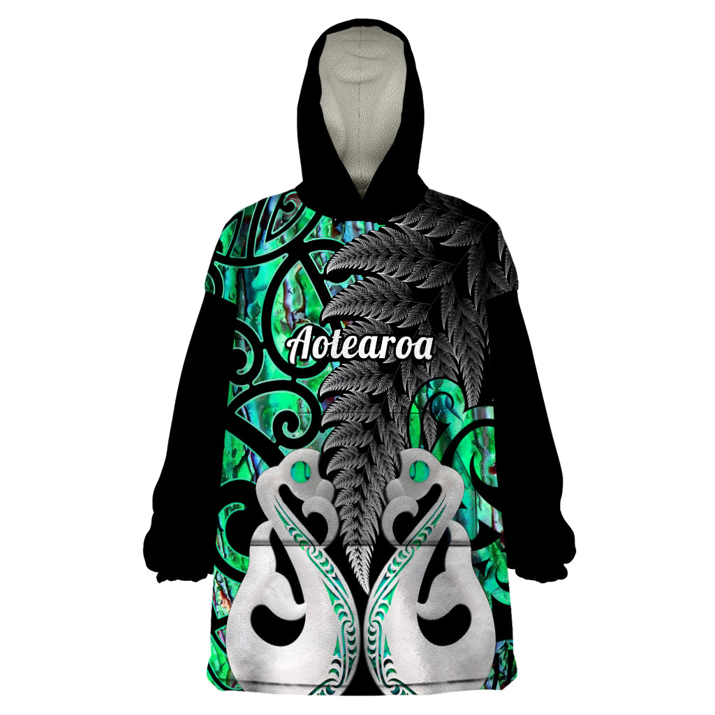 Personalised New Zealand Wearable Blanket Hoodie Te Manaia Mangopare Maori And Fern Green Style LT14 One Size Green - Polynesian Pride