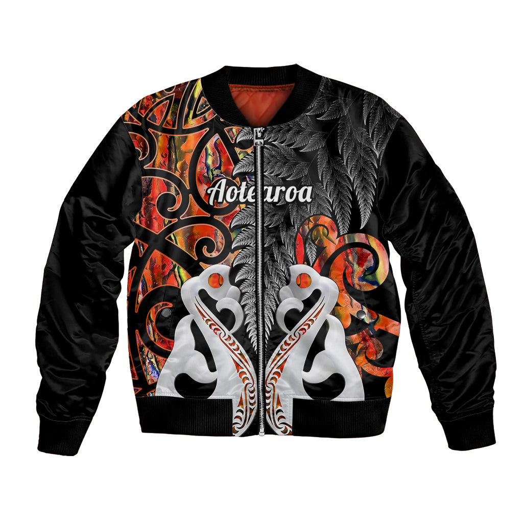 Personalised New Zealand Bomber Jacket Te Manaia Mangopare Maori And Fern Orange Style LT14 Unisex Orange - Polynesian Pride