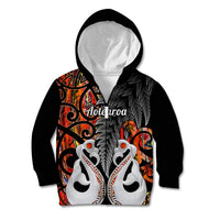 Personalised New Zealand Kid Hoodie Te Manaia Mangopare Maori And Fern Orange Style LT14 Zip Hoodie Orange - Polynesian Pride