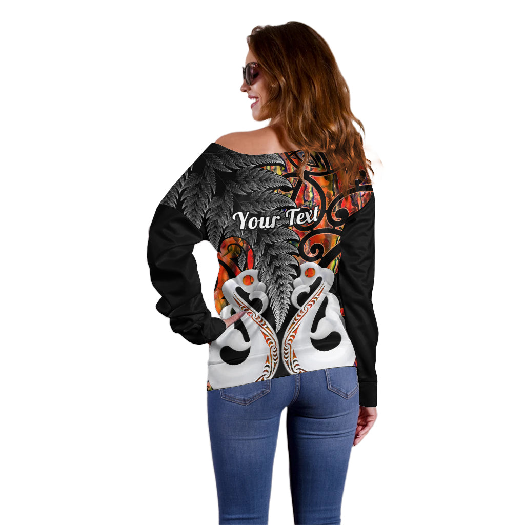 Personalised New Zealand Off Shoulder Sweater Te Manaia Mangopare Maori And Fern Orange Style LT14 - Polynesian Pride
