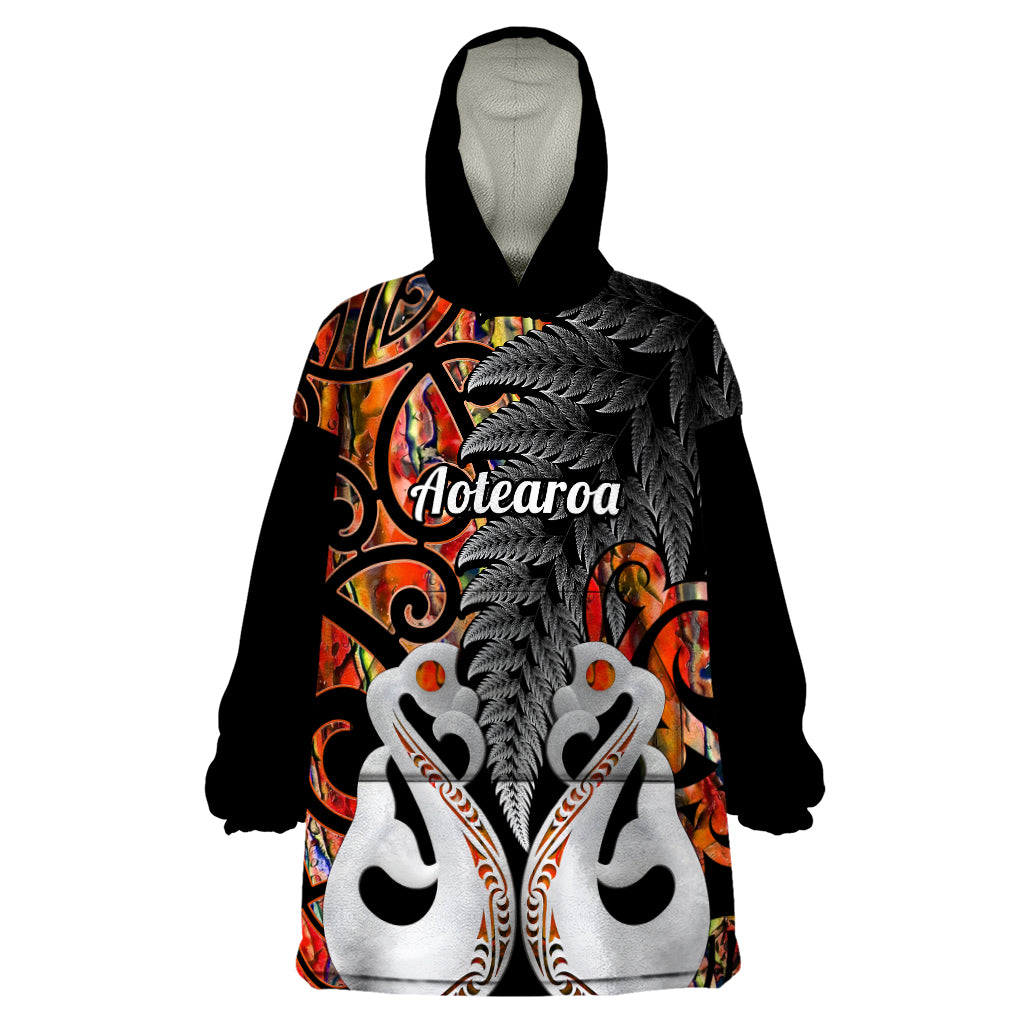 Personalised New Zealand Wearable Blanket Hoodie Te Manaia Mangopare Maori And Fern Orange Style LT14 One Size Orange - Polynesian Pride