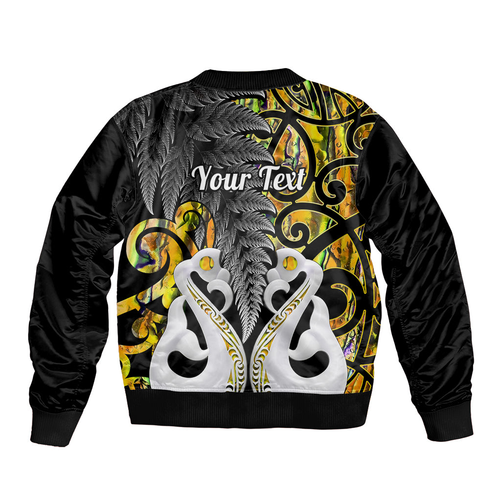 Personalised New Zealand Sleeve Zip Bomber Jacket Te Manaia Mangopare Maori And Fern Gold Style LT14 - Polynesian Pride