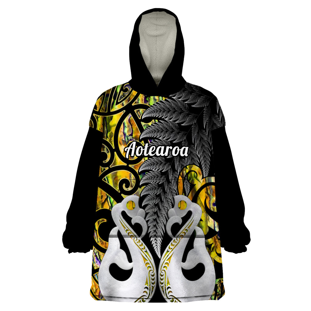 Personalised New Zealand Wearable Blanket Hoodie Te Manaia Mangopare Maori And Fern Gold Style LT14 One Size Gold - Polynesian Pride