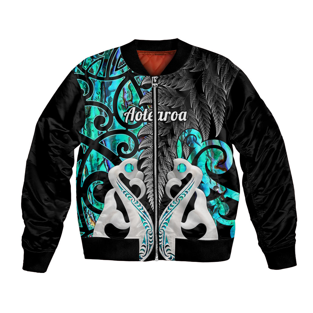 Personalised New Zealand Bomber Jacket Te Manaia Mangopare Maori And Fern Turquoise Style LT14 Unisex Turquoise - Polynesian Pride