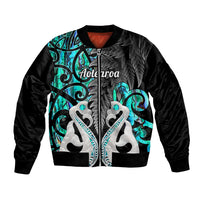 Personalised New Zealand Bomber Jacket Te Manaia Mangopare Maori And Fern Turquoise Style LT14 Unisex Turquoise - Polynesian Pride