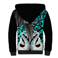 Personalised New Zealand Sherpa Hoodie Te Manaia Mangopare Maori And Fern Turquoise Style LT14 - Polynesian Pride