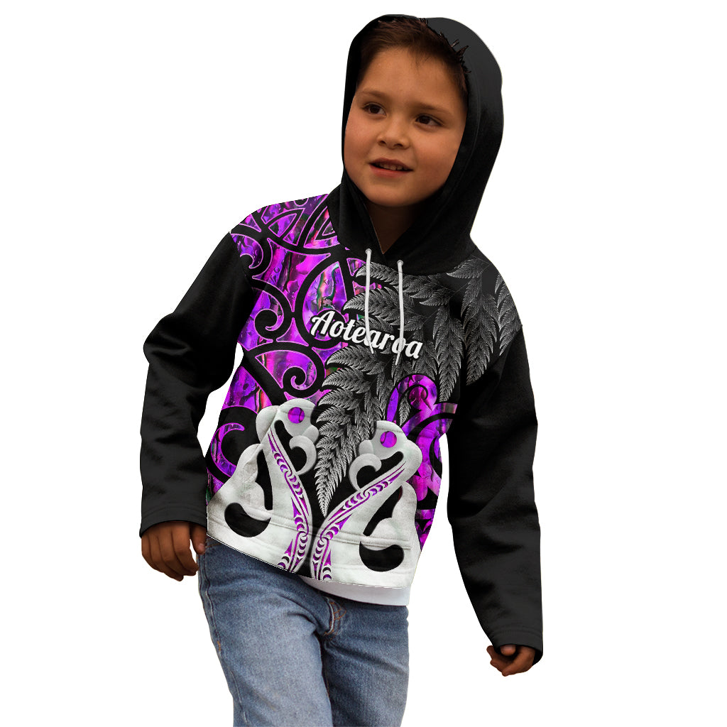 Personalised New Zealand Kid Hoodie Te Manaia Mangopare Maori And Fern Purple Style LT14 - Polynesian Pride