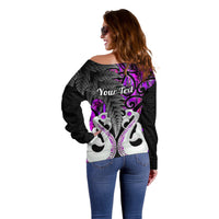 Personalised New Zealand Off Shoulder Sweater Te Manaia Mangopare Maori And Fern Purple Style LT14 - Polynesian Pride